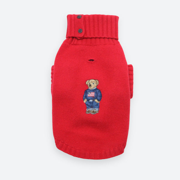 Polo Ralph Lauren Bear Wool-Blend Dog Jumper | Luxury Dog Knitwear | Kanine RL2000 Red / XL